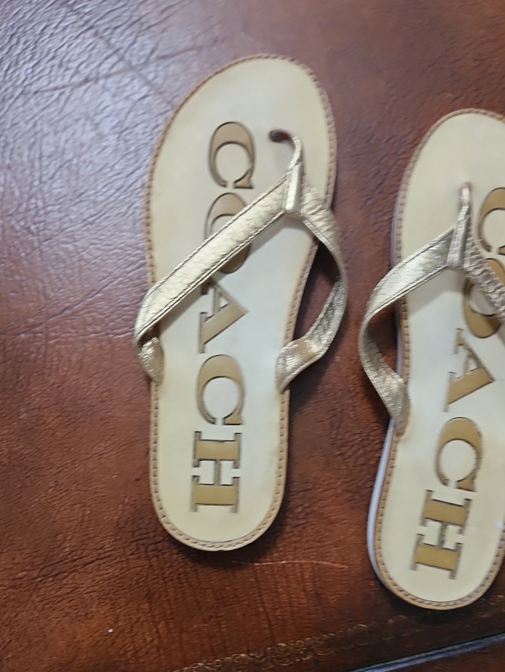 Coach Metallic Gold Thong Sandals